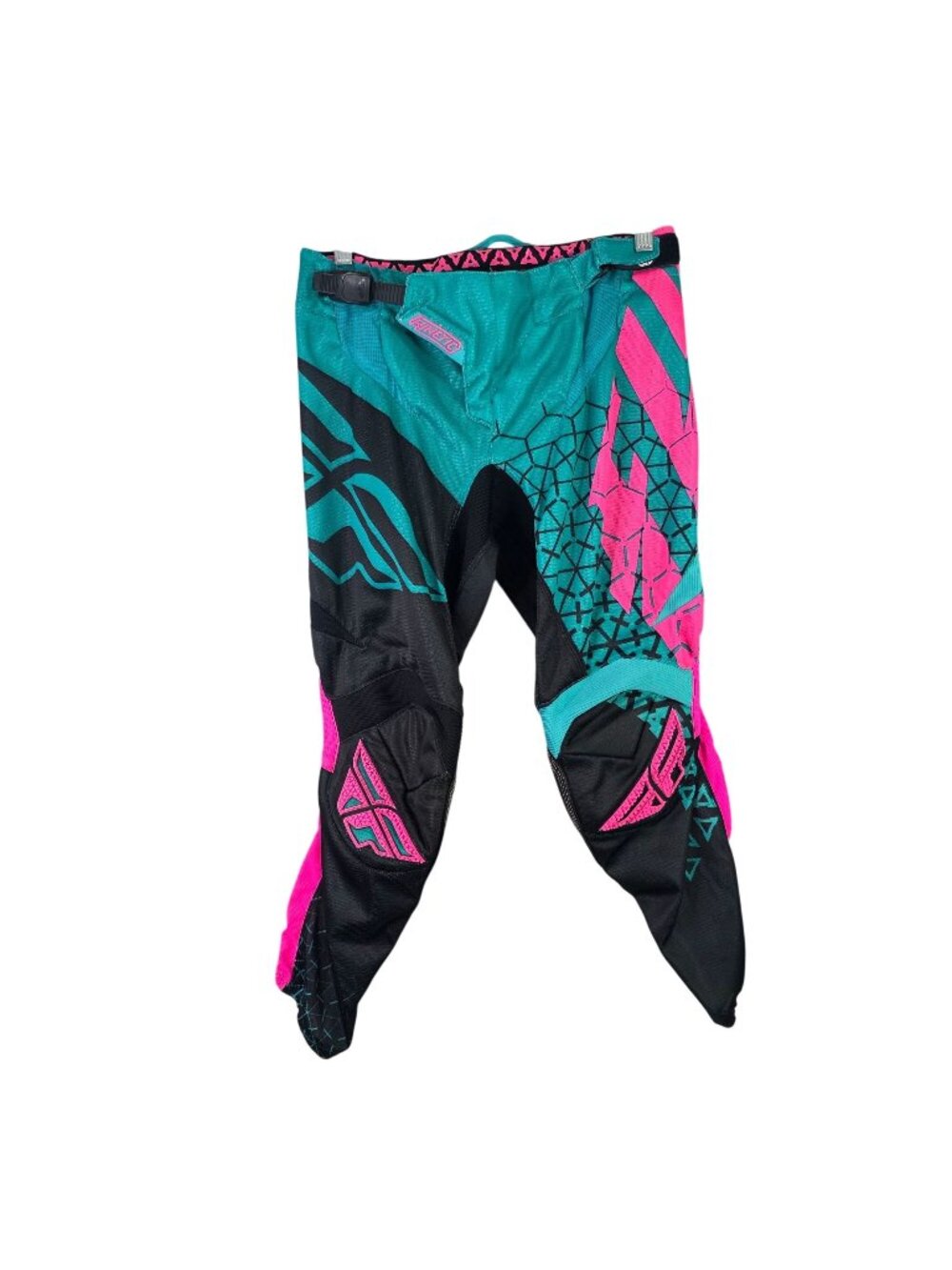 Womens Fly Racing Kinetic Trifecta MX Pants Black Teal Pink Leather Knees 28
